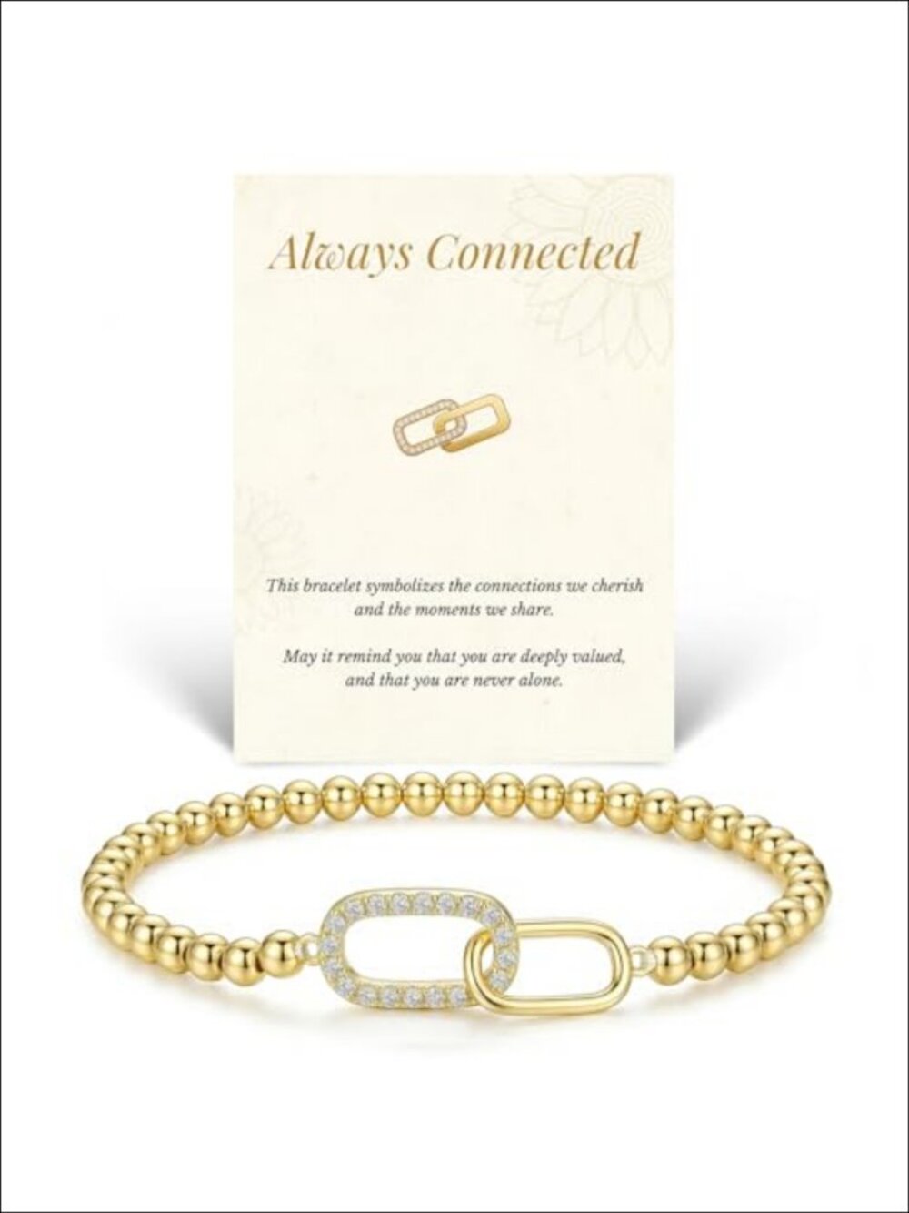 14K Gold Plated Beaded Charm Bracelet Stretch Stackable Gift for Women